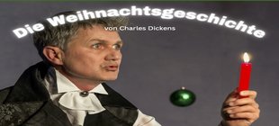 Szenische Lesung Eine Weihnachtsgeschichte Volker Ranisch im Profil mit Kerze ind er Hand