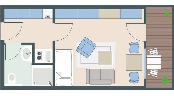 1-Zimmer-Wohnung mit 30 Quadratmetern 1-Zimmer-Wohnung mit 30 Quadratmetern