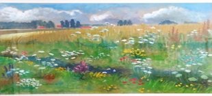 “Geh aus, mein Herz, und suche Freud“ Aquarellgemälde einer bunten Blumenwiese