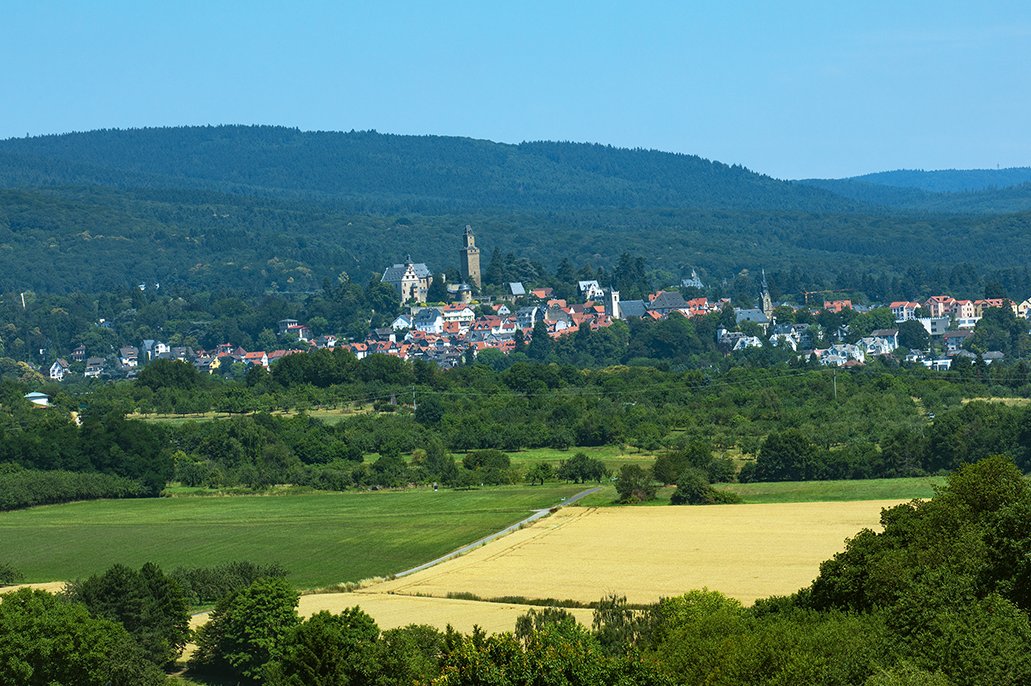 Auf der einen Seite schweift der Blick vom Augustinum Bad Soden über die grünen Höhen des Taunus. Landschaftsaufnahme des Taunus