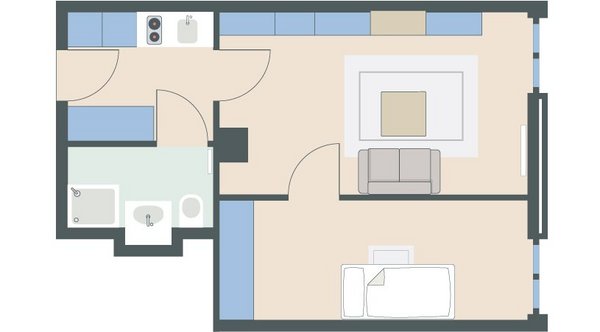 1,5-Zimmer-Wohnung mit 38 Quadratmetern 1,5-Zimmer-Wohnung mit 38 Quadratmetern