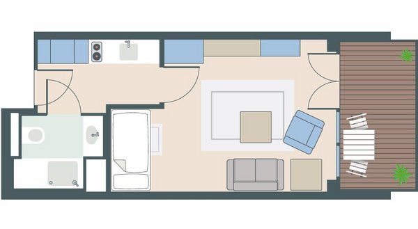 1-Zimmer-Wohnung mit 32 Quadratmetern 1-Zimmer-Wohnung mit 32 Quadratmetern
