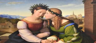 Das Gemälde "Italia und Germania" des Malers Friedrich Overbeck Malerei von zwei Frauen