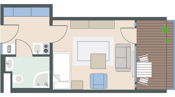 1-Zimmer-Wohnung mit 31 Quadratmetern 1-Zimmer-Wohnung mit 31 Quadratmetern