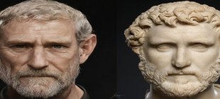 1 Büste und eine Animation von Kaiser Antonius Pius in fortgeschrittenem Alter
