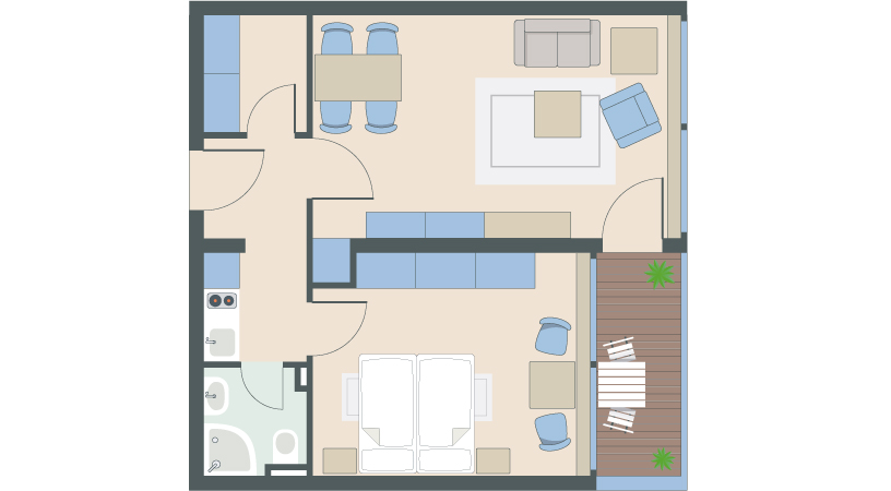 2-Zimmer-Wohnung mit 54 Quadratmetern 2-Zimmer-Wohnung mit 54 Quadratmetern