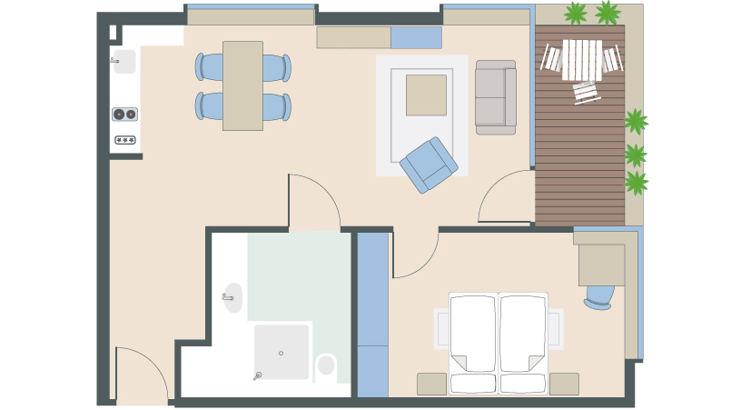 2-Zimmer-Wohnung mit 64 Quadratmetern 2-Zimmer-Wohnung mit 64 Quadratmetern