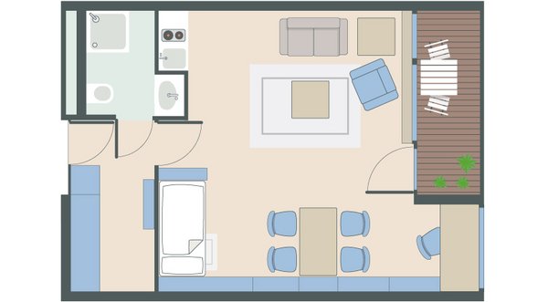 1,5-Zimmer-Wohnung mit 44 Quadratmetern 1,5-Zimmer-Wohnung mit 44 Quadratmetern