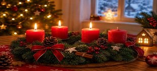 Vortrag über Hamburger Weihnachtsbräuche Adventskranz mit Kerzen
