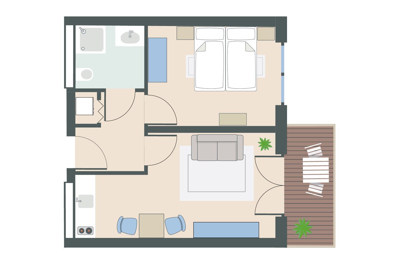 Augustinum Berchtesgadener Land Wohnung 51qm Grundriss einer 51-Quadratmeter-Wohnung des Augustinum Berchtesgadener Land