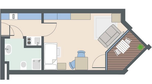 1-Zimmer-Wohnung mit 30 Quadratmetern 1-Zimmer-Wohnung mit 30 Quadratmetern