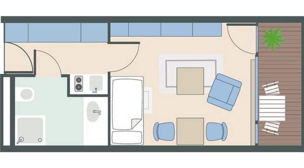 1-Zimmer-Wohnung mit 28 Quadratmetern 1-Zimmer-Wohnung mit 28 Quadratmetern