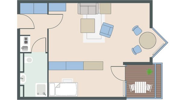 1,5-Zimmer-Wohnung mit 44 Quadratmetern 1,5-Zimmer-Wohnung mit 44 Quadratmetern