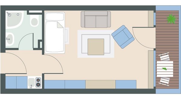 1-Zimmer-Wohnung mit 28 Quadratmetern 1-Zimmer-Wohnung mit 28 Quadratmetern