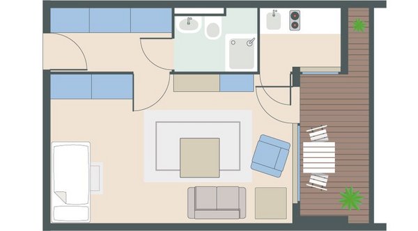 1-Zimmer-Wohnung mit 35 Quadratmetern 1-Zimmer-Wohnung mit 35 Quadratmetern
