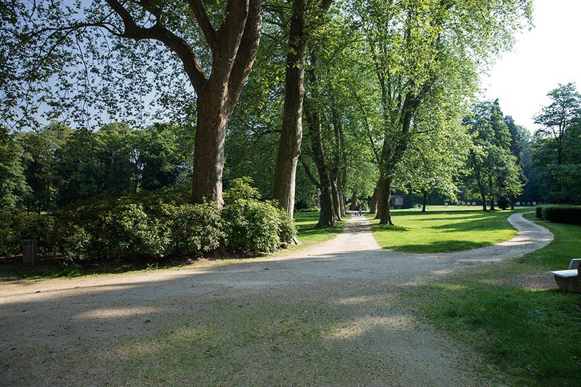 Alle Augustinum Seniorenresidenzen sind umgeben von Garten- oder Parkanlagen Parkanlage mit alten Bäumen, Rasen und Spazierwegen
