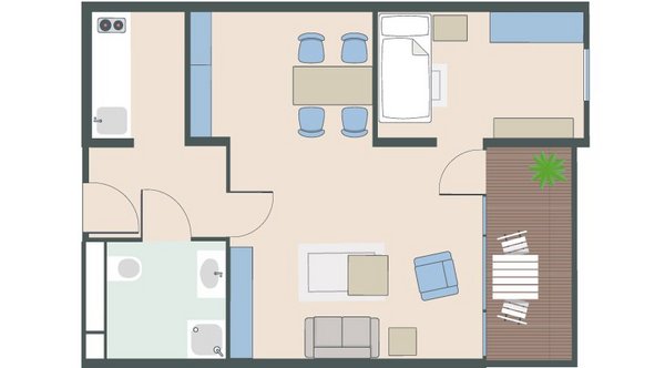 1,5-Zimmer-Wohnung mit 44 Quadratmetern 1,5-Zimmer-Wohnung mit 44 Quadratmetern