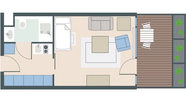 1-Zimmer-Wohnung mit 32 Quadratmetern 1-Zimmer-Wohnung mit 32 Quadratmetern