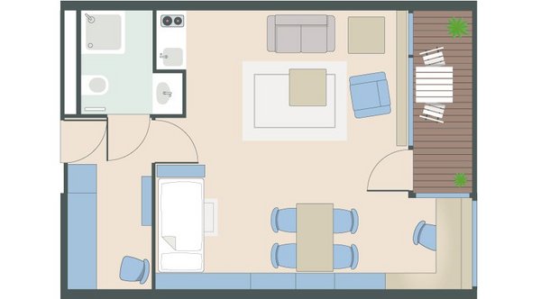 1,5-Zimmer-Wohnung mit 44 Quadratmetern 1,5-Zimmer-Wohnung mit 44 Quadratmetern