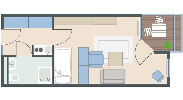 1-Zimmer-Wohnung mit 33 Quadratmetern 1-Zimmer-Wohnung mit 33 Quadratmetern