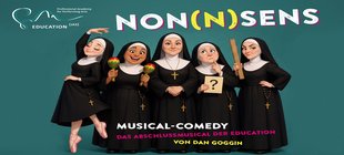 Non(n)sens Fünf gezeichnete Nonnen in traditioneller Tracht.