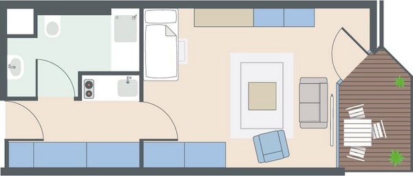 1-Zimmer-Wohnung mit 32 Quadratmetern 1-Zimmer-Wohnung mit 32 Quadratmetern
