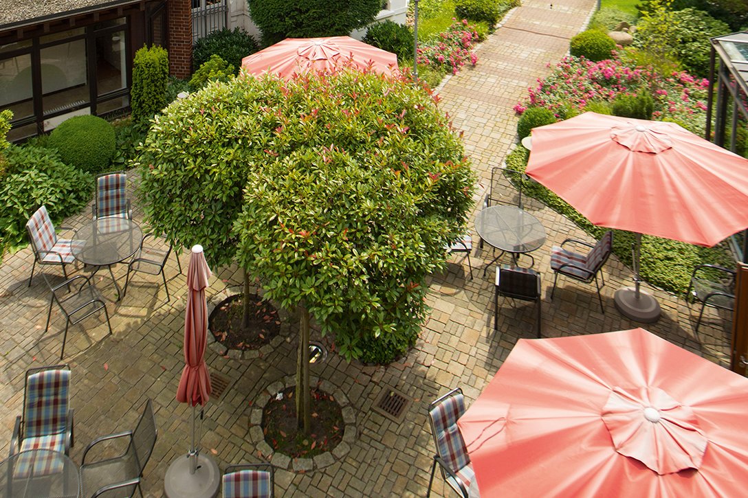 Der Außenbereich des Cafés lädt ein zum entspannten Zusammensitzen. Der Außenbereich des Cafés lädt ein zum entspannten Zusammensitzen.