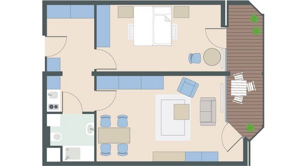 2-Zimmer-Wohnung mit 57 Quadratmetern 2-Zimmer-Wohnung mit 57 Quadratmetern