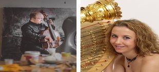 „Gute Nacht“ Portrait der Musikerin Emilie Jaulmes mit Harfe und dem Musiker Felix Thiedemann mit seinem Cello