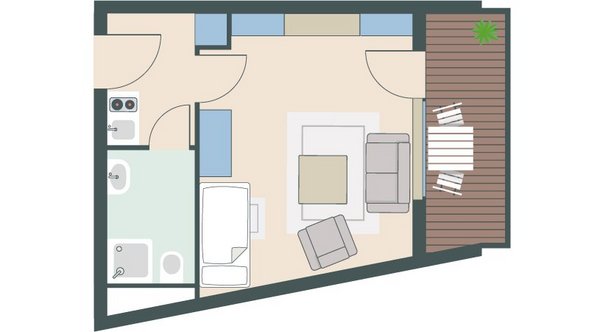 1-Zimmer-Wohnung mit 32 Quadratmetern 1-Zimmer-Wohnung mit 32 Quadratmetern