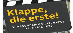 Filmklappe mit Schriftzug Klappe, die erste Filmklappe mit Schriftzug Klappe, die erste