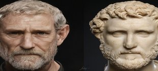 1 Büste und eine Animation von Kaiser Antonius Pius in fortgeschrittenem Alter